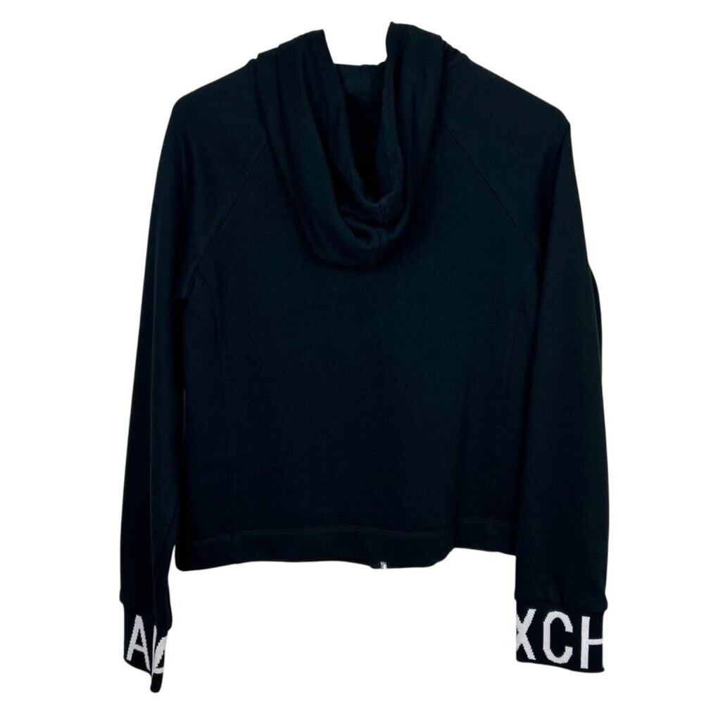 Armani Exchange Womens Black Hoodie Logo Cuffs Full-Zip Closure Size L